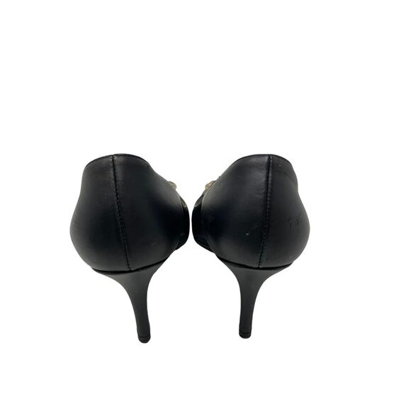 Fendi Womens Size 36.5 FF Buckle Pumps Heel Black Gold Leather Round Toe Slip On - Picture 5 of 12